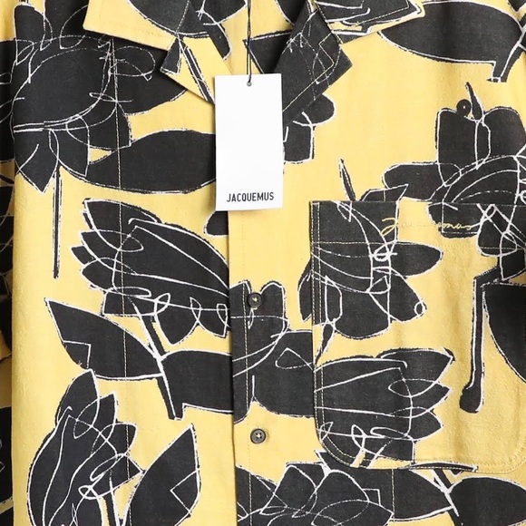 NWT Jacquemus Jean Camp-Collar Printed 100% Cotton Shirt Floral Yellow Print 50 - Picture 4 of 15